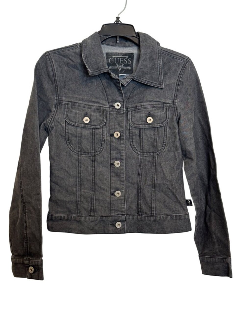 Guess Womens Premium Denim Jacket Small Fitted Black Button-Up Cotton Blend Stre